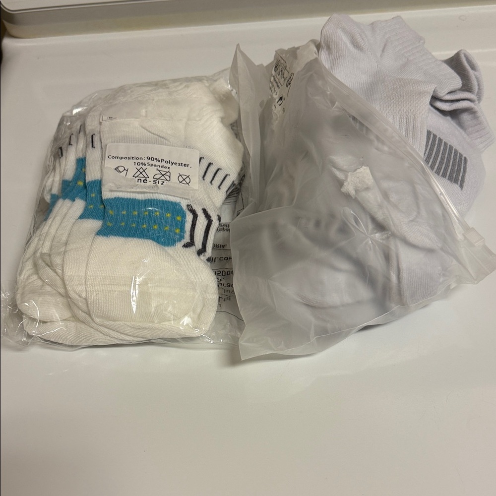 White women’s Socks 5 pair white and blue 10 pair white and grey - 15 pair total